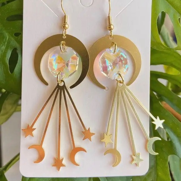Jewelry | New Celestial Moon And Star Gold Tone Earrings Boho Hippie ...